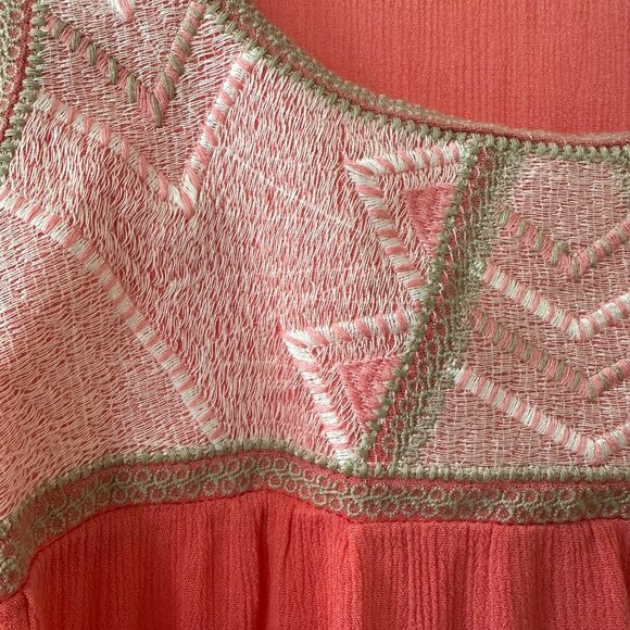 Suzanne Betro Coral Pink Lightweight Tank Top with Cream Embroidery, Size XL - Picture 5 of 7